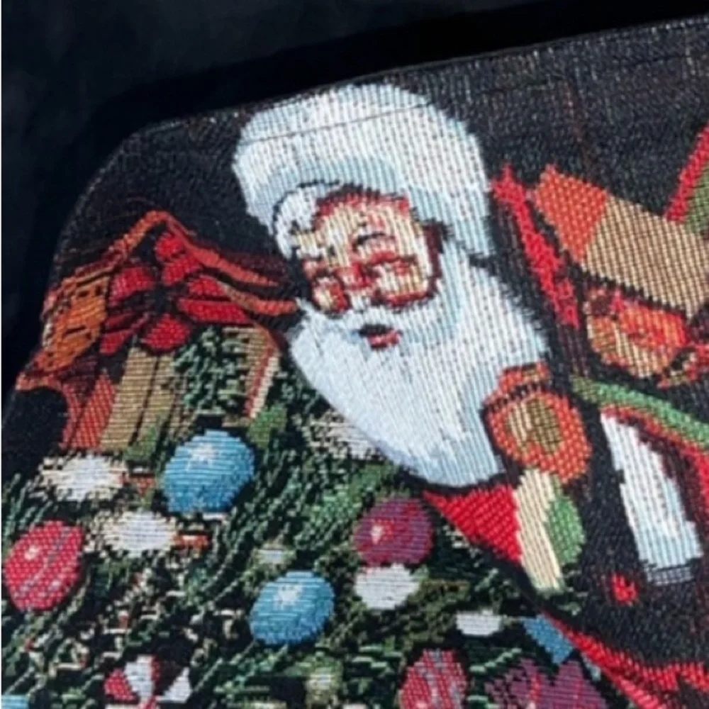 Christmas Santa Table Runner Christmas Tree Needlepoint Style 72”Long
